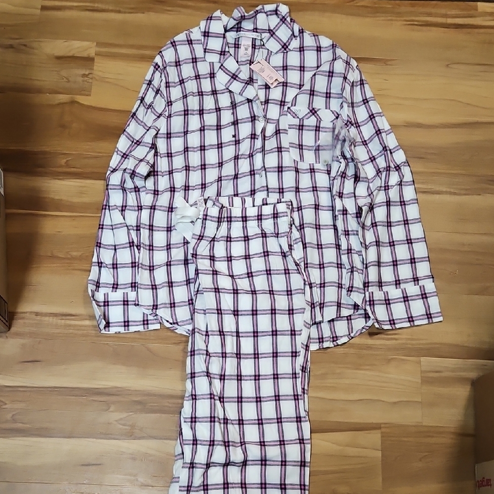 Cozy Checkered Ladies Pajama Set - White, Pink, And Black Victoria's Secret